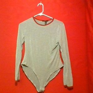 forever 21 gray and red body suit button